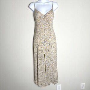 Native Daughters Button Front Slip Dress Women Medium Midi Yellow Floral Cottage